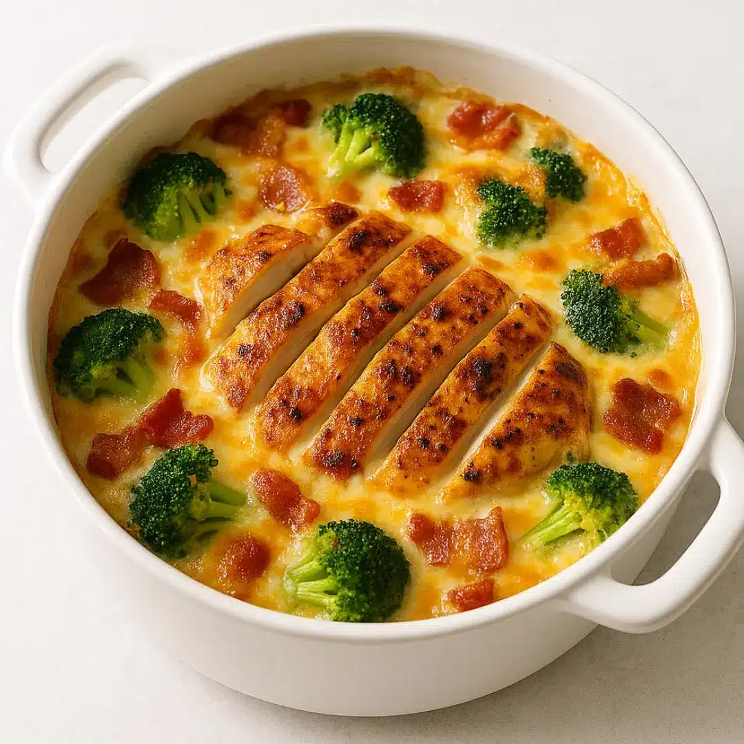 Keto Comfort Food Keto broccoli chicken casserole with cheese and bacon