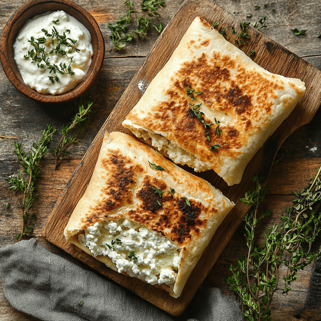 Cottage cheese wrap on cutting board