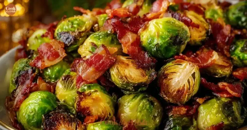 Delicious Bacon Brussels Sprouts served as a side dish
