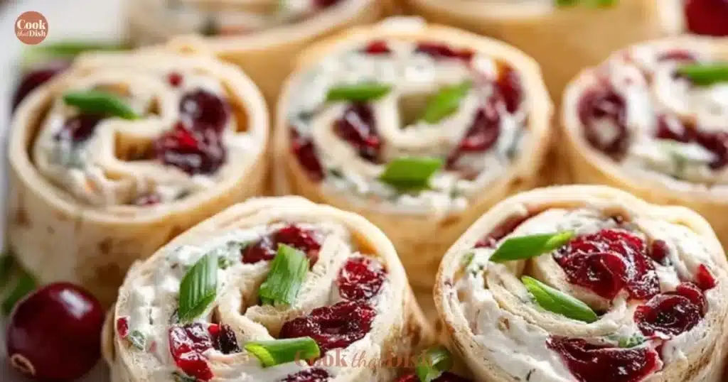 Festive Christmas Cranberry Roll Ups on a festive table