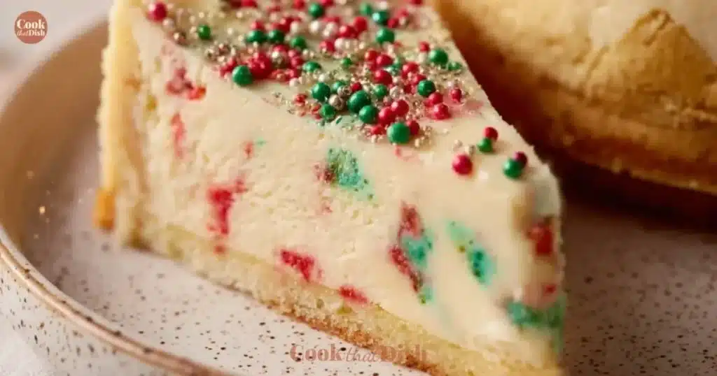 Delicious Sugar Cookie Cheesecake on a decorative plate