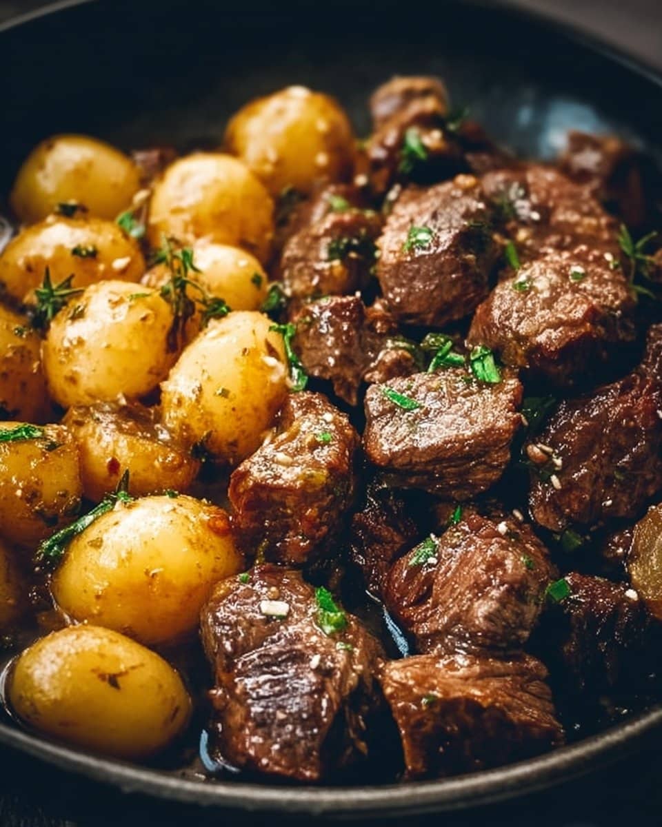Garlic Butter Beef Bites with Potatoes