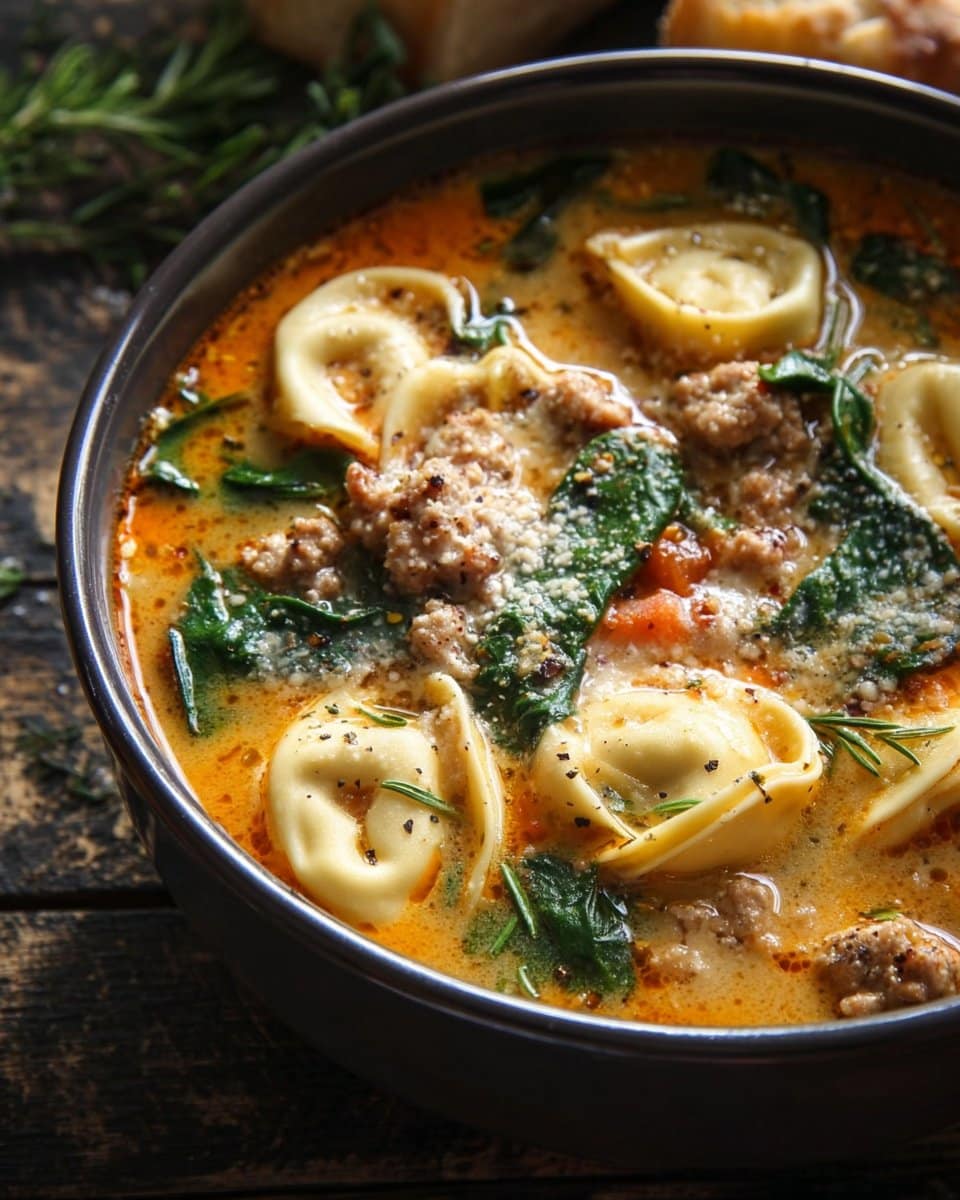 Sausage Tortellini Soup with Spinach