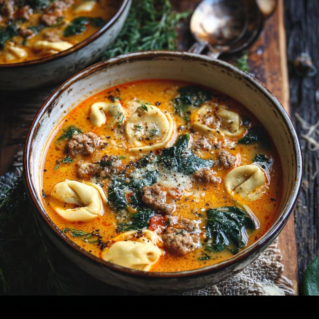 Autumn Soup - Sausage Tortellini Soup with Spinach