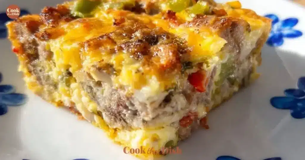 Delicious homemade breakfast casserole ready to be served.