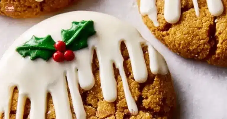 Chewy maple cinnamon cookies with white chocolate on a wooden plate.