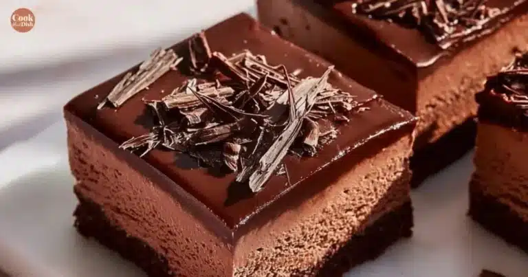 Delicious Chocolate Mousse Brownies topped with chocolate shavings