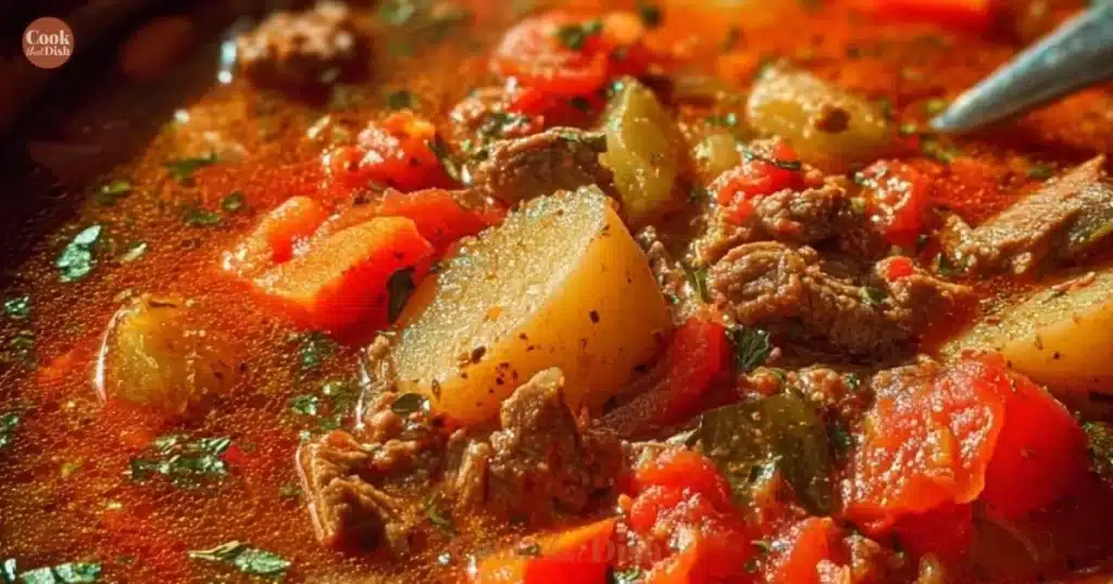 Bowl of hearty Cowboy Soup with beans, corn, and vegetables.