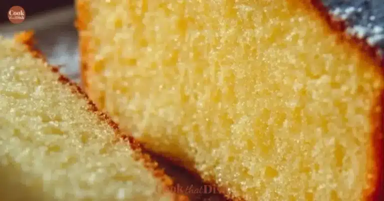 Slice of delicious cream cheese pound cake on a white plate