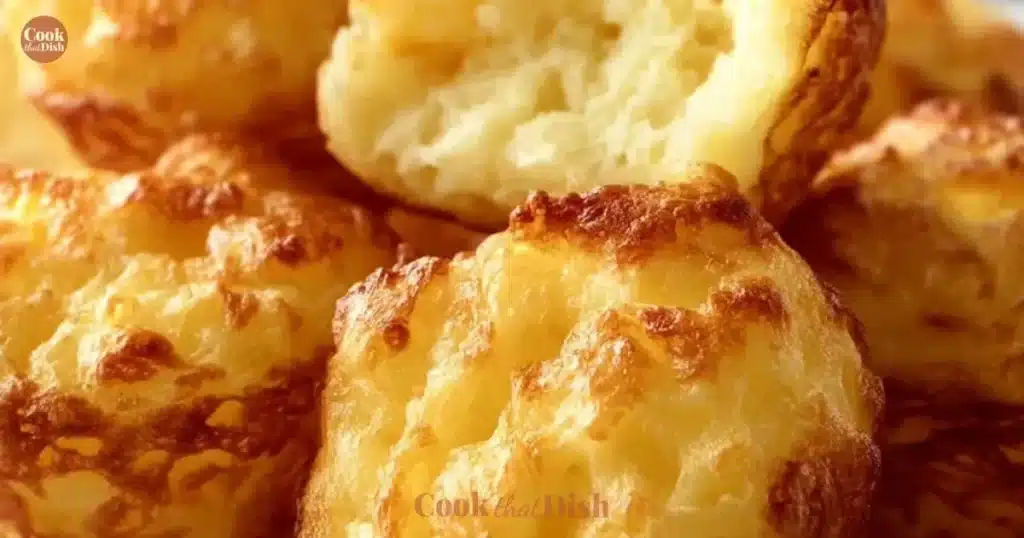 Plate of crispy mashed potato cheese puffs with golden-brown exterior