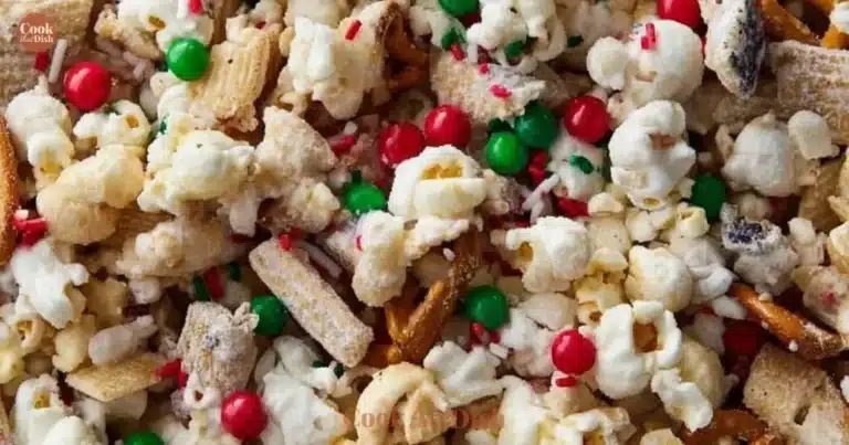 Delicious bowl of gluten free reindeer chow with festive toppings