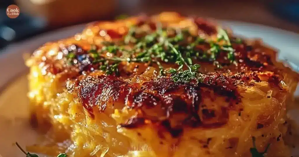Healthy spaghetti squash au gratin baked to perfection with cheese