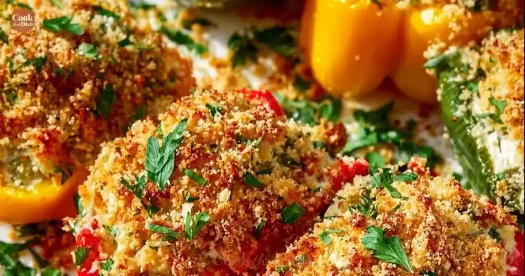 Herby ricotta stuffed peppers fresh from the oven