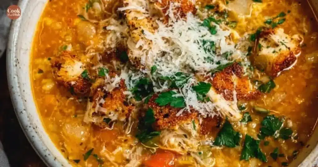 Bowl of Italian Penicillin Soup filled with vegetables and herbs