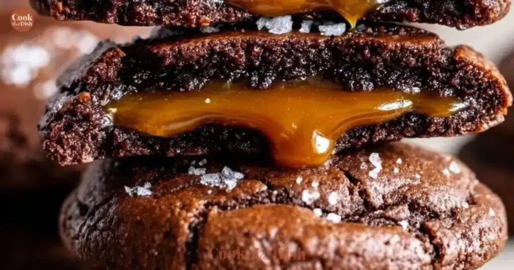 Delicious salted caramel chocolate cookies with a sprinkle of sea salt