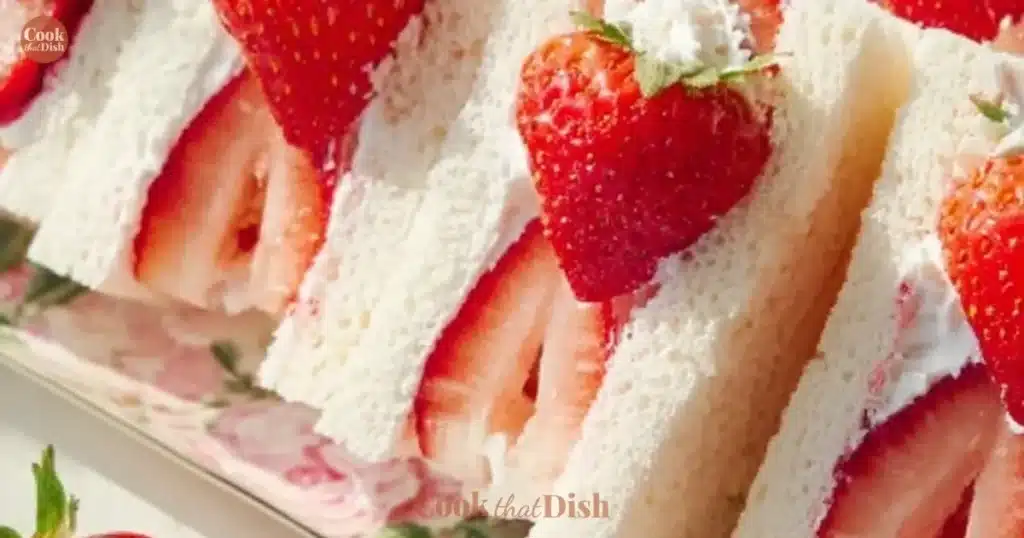 Delicious strawberry cream sandwiches served on a plate