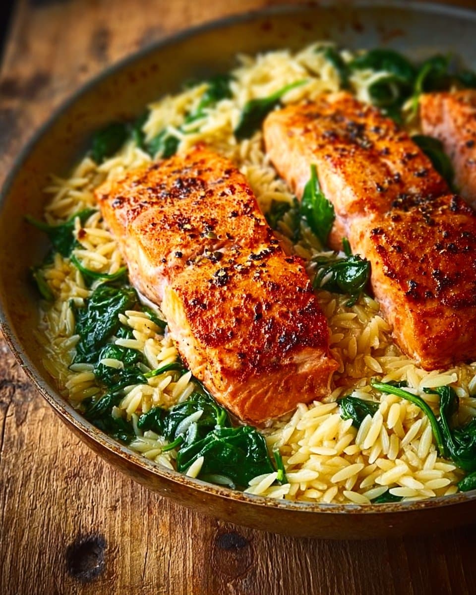 One Skillet Salmon with Lemon Orzo