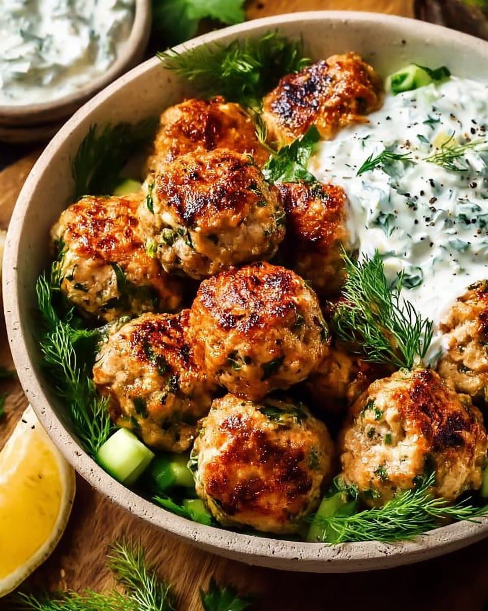 Greek Chicken Meatballs with Tzatziki Sauce Greek chicken meatballs Greek Chicken Meatballs with Tzatziki Sauce