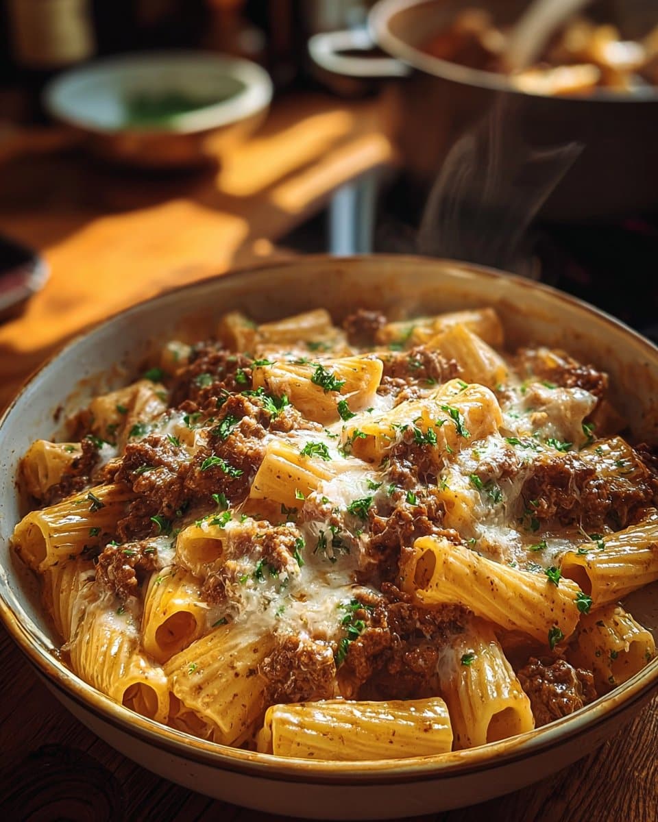 Creamy Parmesan Beef Rigatoni