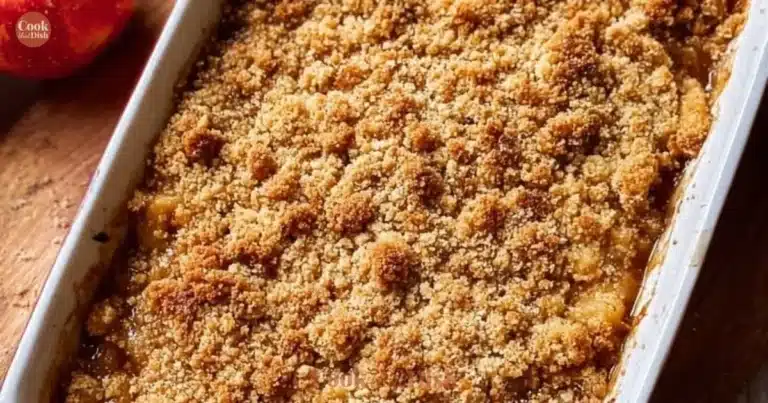 Delicious baked apple crumble with a crispy topping and fresh apples