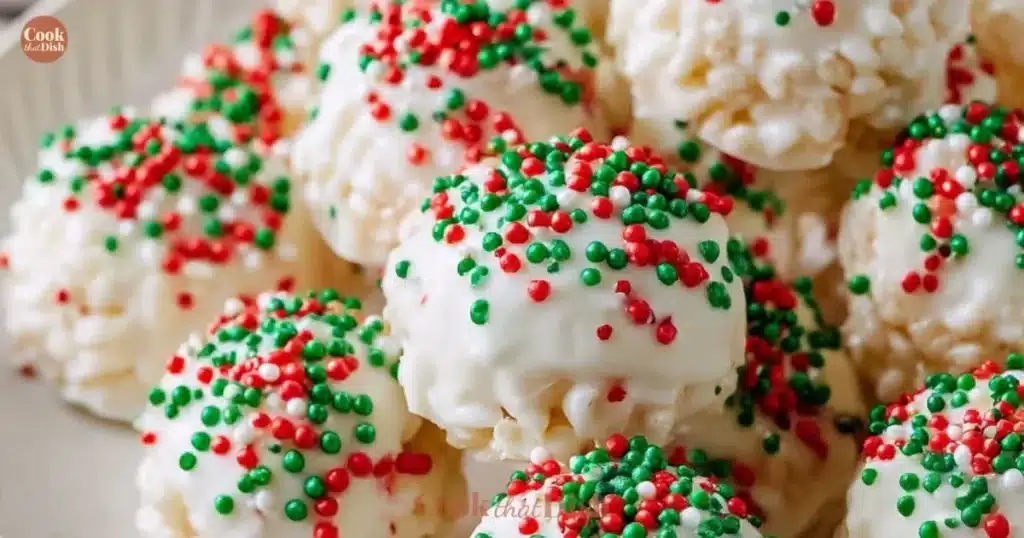 Colorful Christmas Rice Crispy Treats decorated for the holiday season