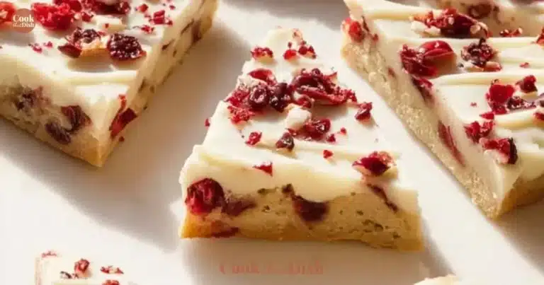 Homemade cranberry bliss bars inspired by Starbucks recipe, topped with cream cheese frosting