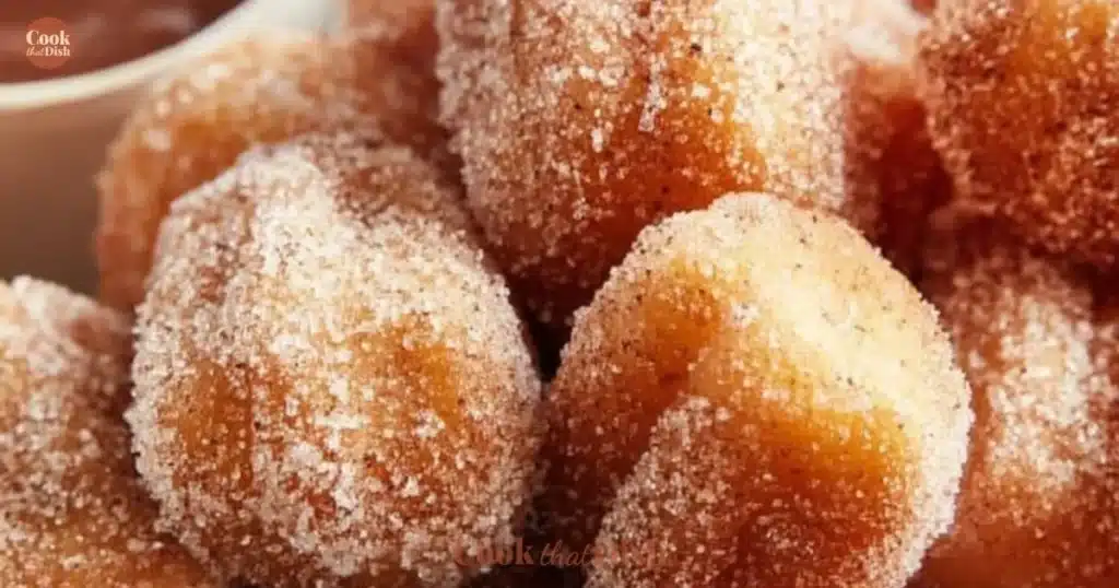 Healthy air fryer churro bites served on a plate with chocolate sauce
