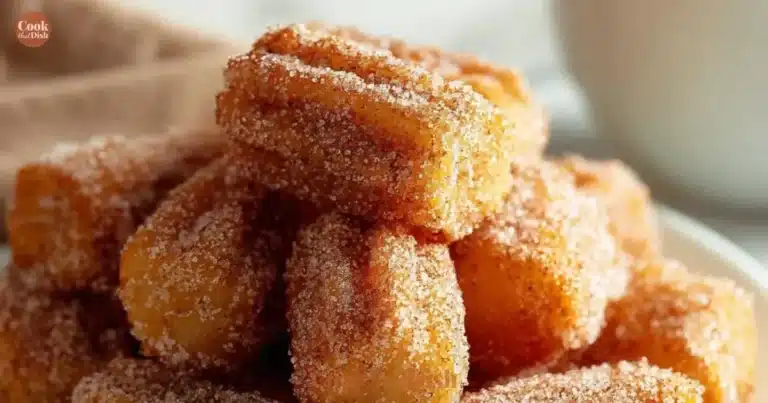 Healthy baked churro bites fresh out of the oven, sprinkled with cinnamon sugar.