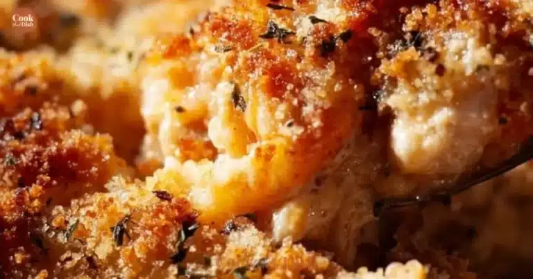 High protein chicken parmesan casserole baked with cheese and herbs
