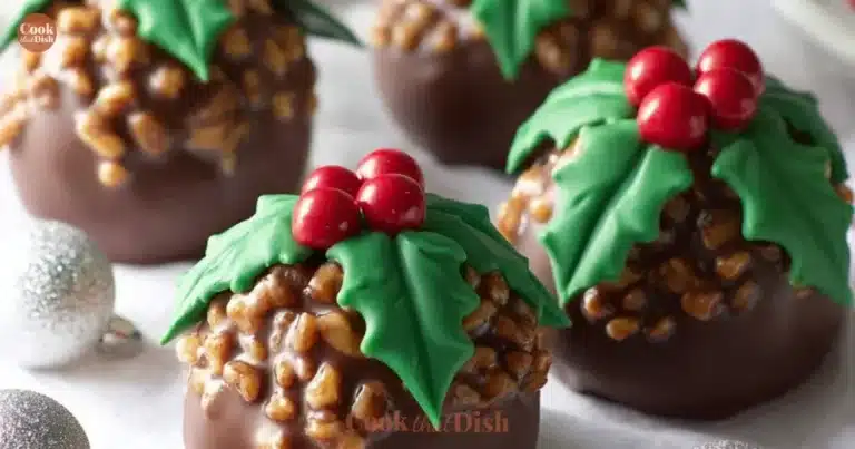 Festive Rice Krispie Christmas Puddings decorated with icing and sprinkles