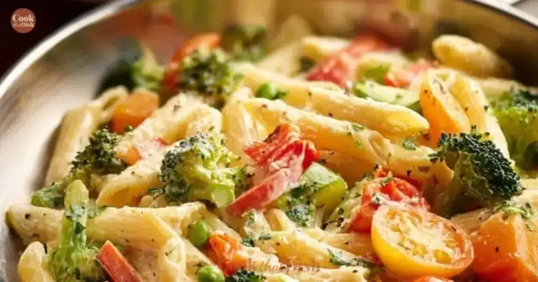 Colorful Spring Pasta with seasonal vegetables and herbs