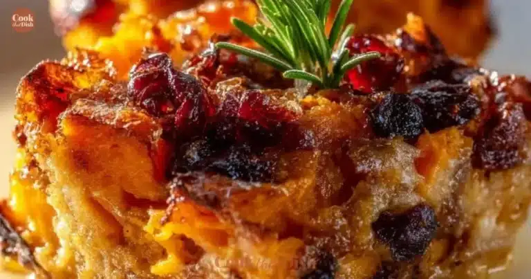 Delicious Sweet Potato &amp; Cranberry Gratin topped with cheese.