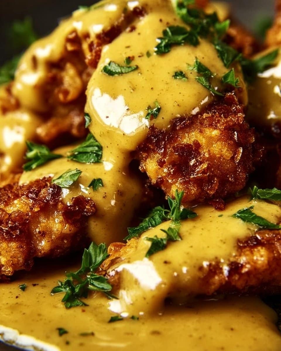 Pretzel Chicken with Mustard-Cheddar Sauce
