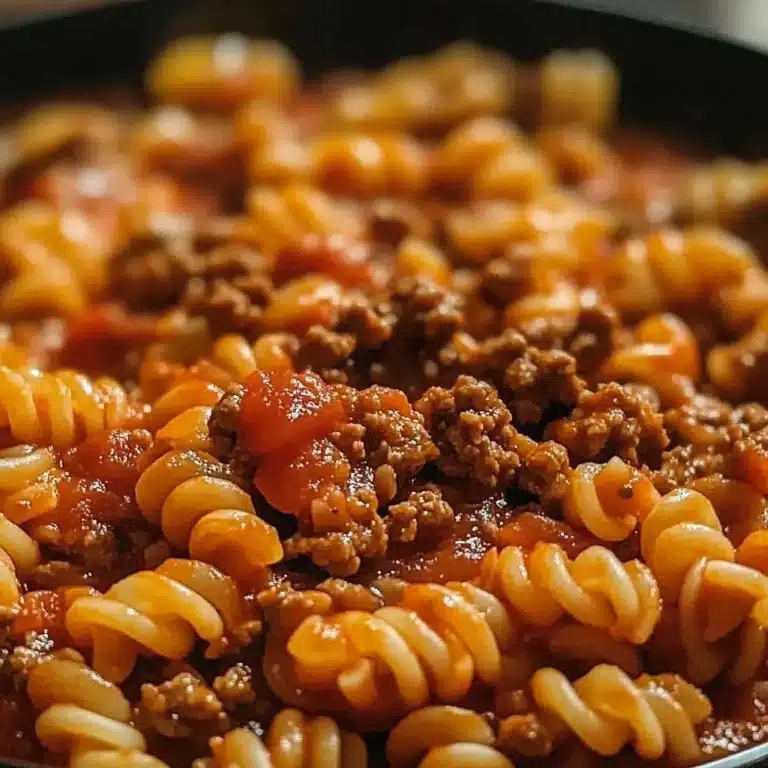 One Pot Beefaroni dish ready to serve, showcasing pasta and beef in a hearty sauce.