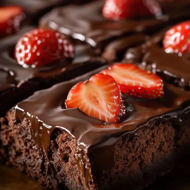 Home homemade recipes Delicious chocolate covered strawberry brownies on a white plate