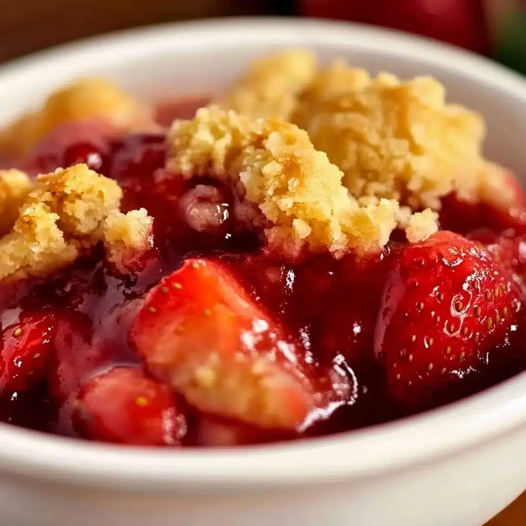 Freshly baked strawberry cobbler served in a rustic dish.