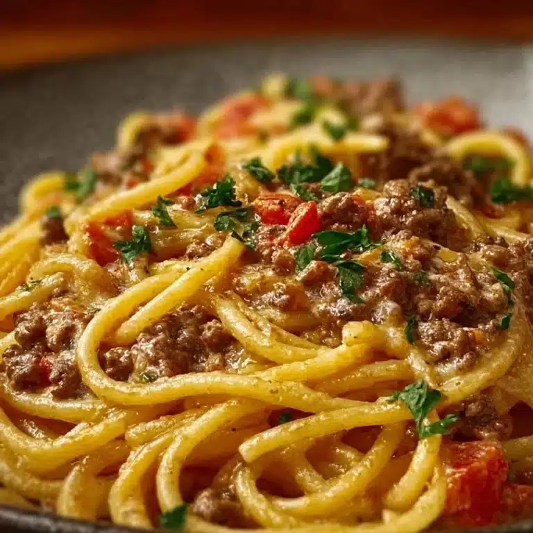 Creamy Italian spaghetti with ground beef in a one pot meal
