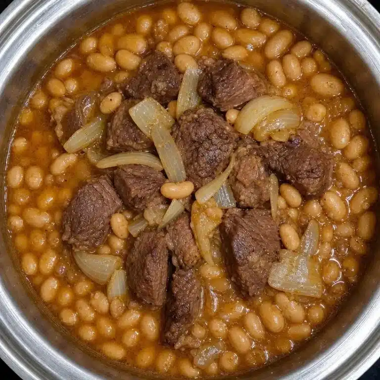 Home homemade recipes Crockpot Ham and Beans dish served in a bowl, showcasing rich flavors and textures.