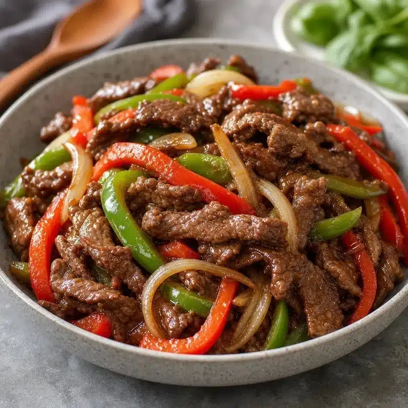 Crockpot Pepper Steak recipe with tender beef and colorful peppers