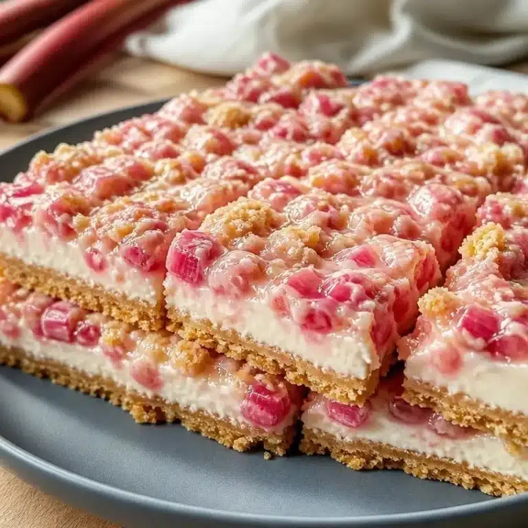 Home homemade recipes Delicious no bake rhubarb bars served on a summer day