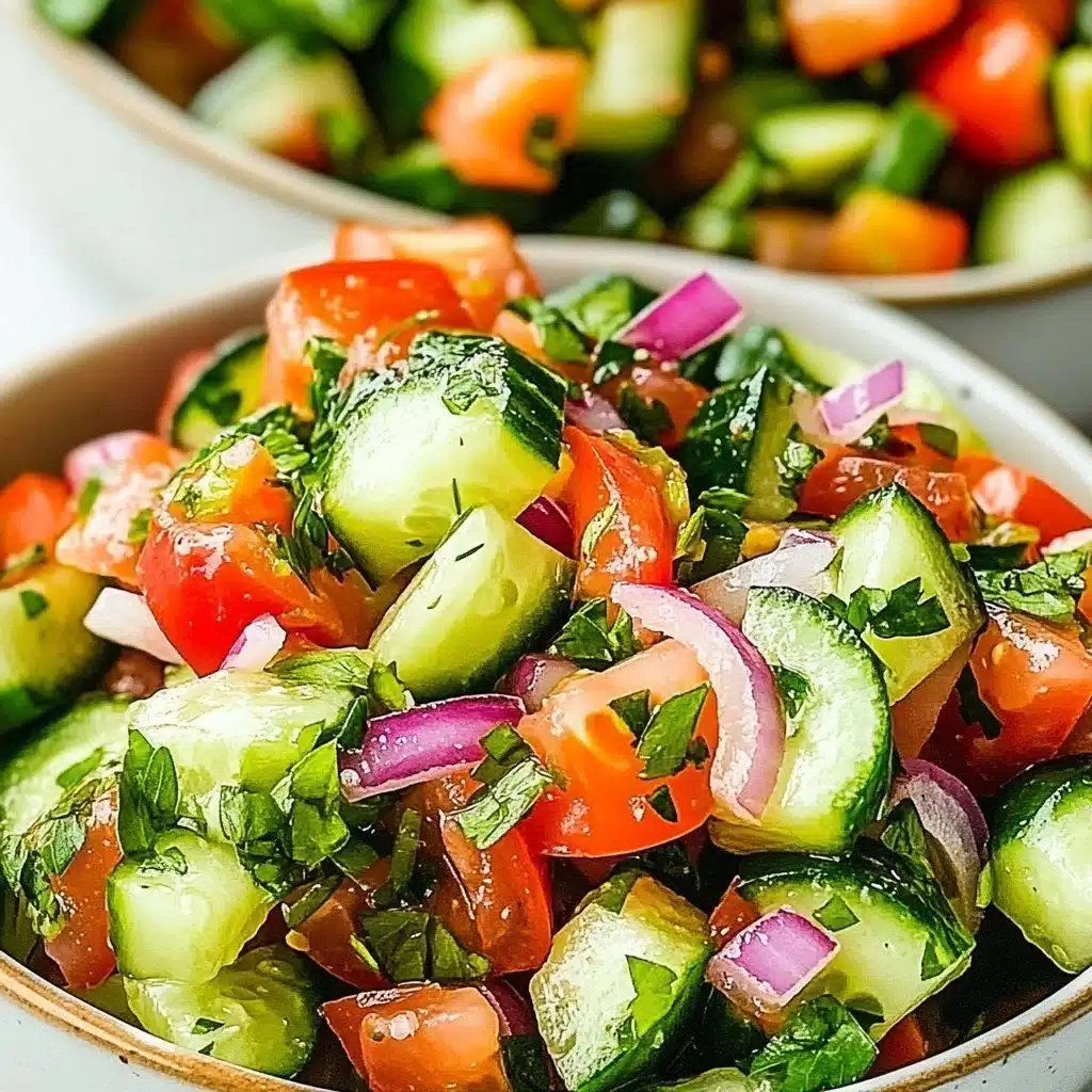 Fresh and vibrant Italian cucumber salad with herbs and dressing