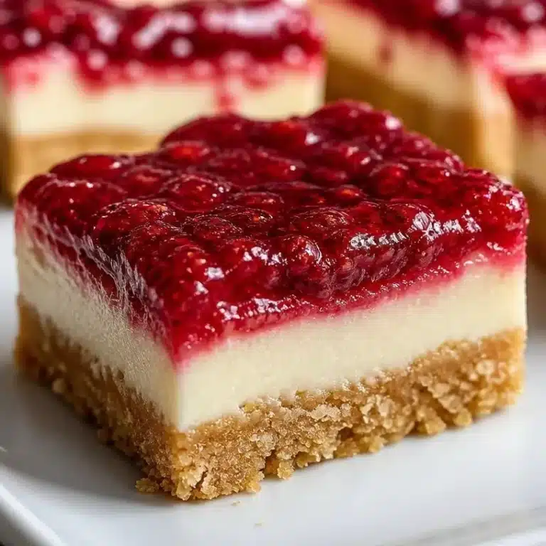No Bake Rhubarb Cheesecake Squares topped with fresh rhubarb and cream layers
