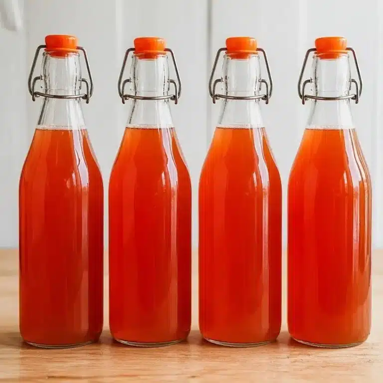 Home homemade recipes Bottle of rhubarb schnapps with vibrant rhubarb stalks in the background